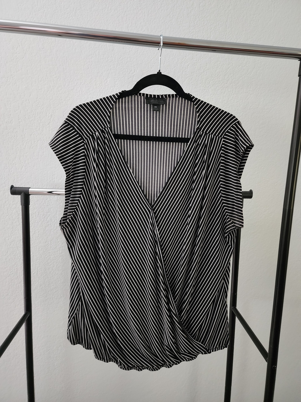 Worthington Black & White Striped Wrap-Style Sleeveless Top